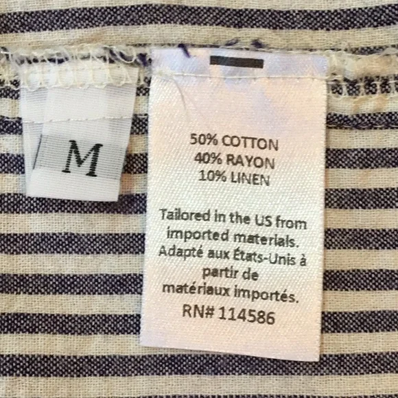 Sam &Lavi long sleeve blouse,blue/white stripe,collar, button front,Ushape hem,M - Picture 6 of 6